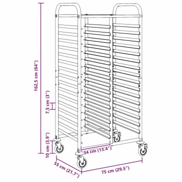 vidaXL Τρόλεϊ Δίσκου με 32 Δοχεία GN 75x55x162,5cm από Ανοξείδωτο Ατσάλι 1 τεμ.