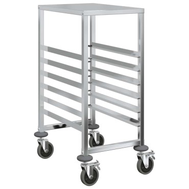 vidaXL Τρόλεϊ Δίσκου με 6 Δοχεία GN 39x55x87cm από Ανοξείδωτο Ατσάλι 1 τεμ.