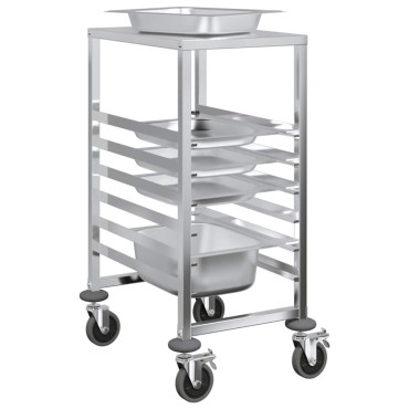 vidaXL Τρόλεϊ Δίσκου με 6 Δοχεία GN 39x55x87cm από Ανοξείδωτο Ατσάλι 1 τεμ.