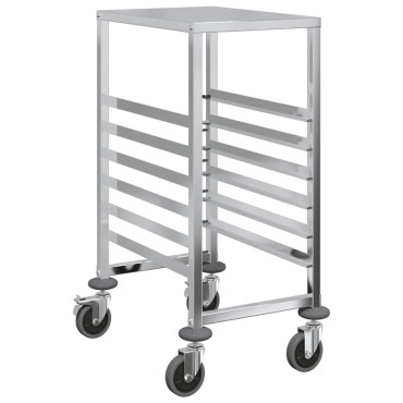 vidaXL Τρόλεϊ Δίσκου με 6 Δοχεία GN 39x55x87cm από Ανοξείδωτο Ατσάλι 1 τεμ.