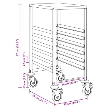vidaXL Τρόλεϊ Δίσκου με 6 Δοχεία GN 39x55x87cm από Ανοξείδωτο Ατσάλι 1 τεμ.