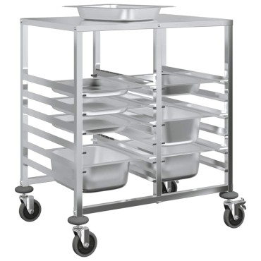 vidaXL Τρόλεϊ Δίσκου με 12 Δοχεία GN 75x55x87cm από Ανοξείδωτο Ατσάλι 1 τεμ.