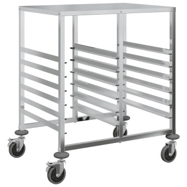 vidaXL Τρόλεϊ Δίσκου με 12 Δοχεία GN 75x55x87cm από Ανοξείδωτο Ατσάλι 1 τεμ.