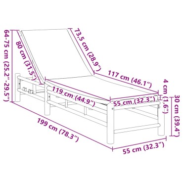 vidaXL Ξαπλώστρα με Μαξιλάρια 55x199x30cm από Μπαμπού 1 τεμ.