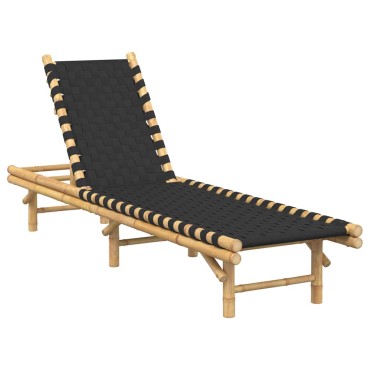 vidaXL Ξαπλώστρα με Μαύρο Υφασμάτινο Ιμάντα 55x200x30cm από Μπαμπού 1 τεμ.