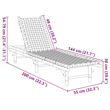 vidaXL Ξαπλώστρα με Μαύρο Υφασμάτινο Ιμάντα 55x200x30cm από Μπαμπού 1 τεμ.