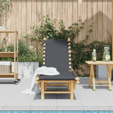 vidaXL Ξαπλώστρα με Μαύρο Υφασμάτινο Ιμάντα 55x200x30cm από Μπαμπού 1 τεμ.