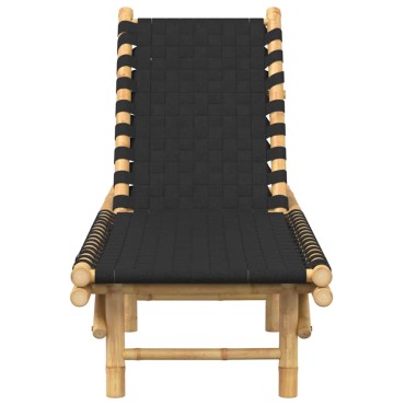 vidaXL Ξαπλώστρα με Μαύρο Υφασμάτινο Ιμάντα 55x200x30cm από Μπαμπού 1 τεμ.