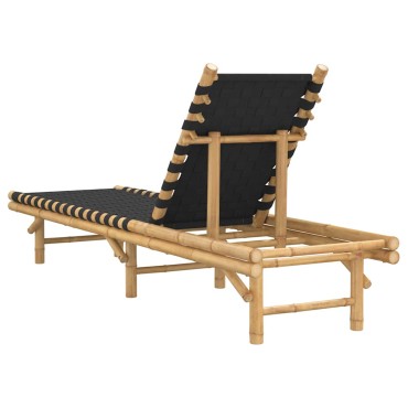 vidaXL Ξαπλώστρα με Μαύρο Υφασμάτινο Ιμάντα 55x200x30cm από Μπαμπού 1 τεμ.