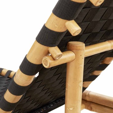 vidaXL Ξαπλώστρα με Μαύρο Υφασμάτινο Ιμάντα 55x200x30cm από Μπαμπού 1 τεμ.