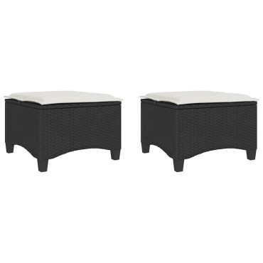 vidaXL Σκαμπό Κήπου με Μαξιλάρια 2 τεμ. Μαύρα 55x55x36cm από Συνθετικό Ρατάν