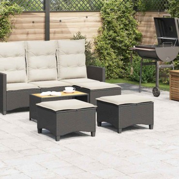 vidaXL Σκαμπό Κήπου με Μαξιλάρια 2 τεμ. Μαύρα 55x55x36cm από Συνθετικό Ρατάν
