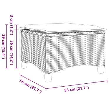 vidaXL Σκαμπό Κήπου με Μαξιλάρια 2 τεμ. Μαύρα 55x55x36cm από Συνθετικό Ρατάν