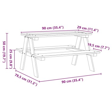 vidaXL Παιδικό Τραπέζι με Πάγκους IRUN 90x79,5x50cm από Μασίφ Ξύλο