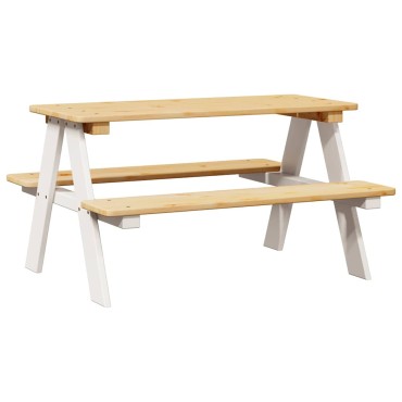 vidaXL Παιδικό Τραπέζι με Πάγκους IRUN Λευκό 90x79,5x50cm Μασίφ Ξύλο