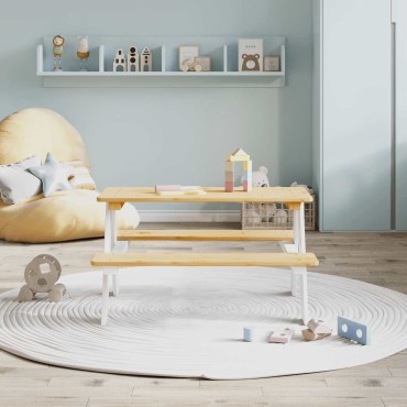 vidaXL Παιδικό Τραπέζι με Πάγκους IRUN Λευκό 90x79,5x50cm Μασίφ Ξύλο