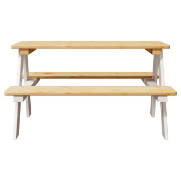 vidaXL Παιδικό Τραπέζι με Πάγκους IRUN Λευκό 90x79,5x50cm Μασίφ Ξύλο