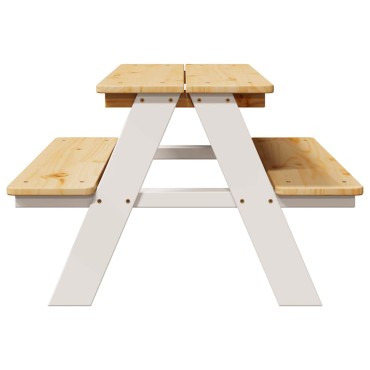vidaXL Παιδικό Τραπέζι με Πάγκους IRUN Λευκό 90x79,5x50cm Μασίφ Ξύλο