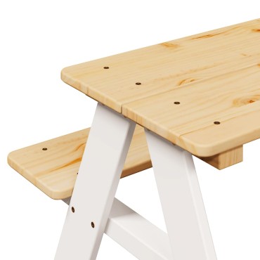 vidaXL Παιδικό Τραπέζι με Πάγκους IRUN Λευκό 90x79,5x50cm Μασίφ Ξύλο