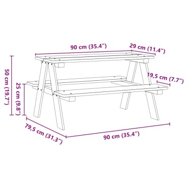 vidaXL Παιδικό Τραπέζι με Πάγκους IRUN Λευκό 90x79,5x50cm Μασίφ Ξύλο