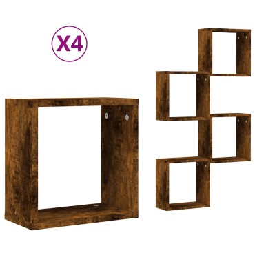 vidaXL Ράφια Τοίχου Κύβοι 4 τεμ. Καπνιστή Δρυς 30x15x30cm