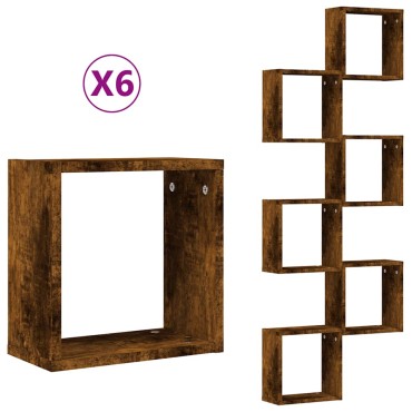 vidaXL Ράφια Τοίχου Κύβοι 6 τεμ. Καπνιστή Δρυς 30x15x30cm