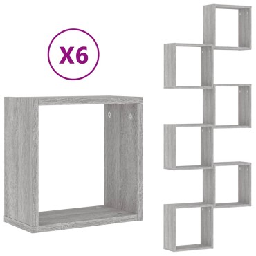 vidaXL Ράφια Τοίχου Κύβοι 6 τεμ. Γκρι Sonoma 30x15x30cm