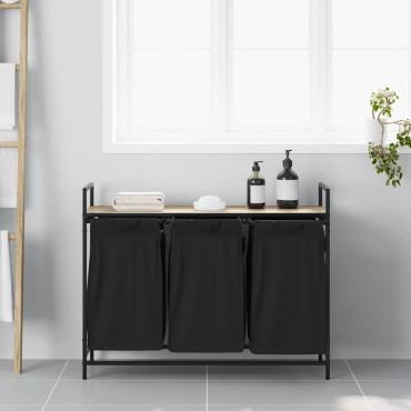 vidaXL Καλάθι Απλύτων με 3 Θέσεις και Ράφι από Ξύλο Sonoma Δρυς