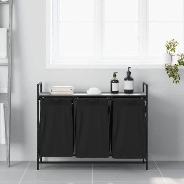 vidaXL Καλάθι Απλύτων με 3 Θέσεις και Ράφι, Γκρι Sonoma