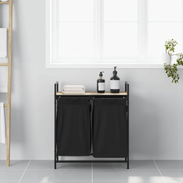 vidaXL Καλάθι Απλύτων με 2 Θέσεις και Ράφι από Ξύλο Sonoma Δρυς
