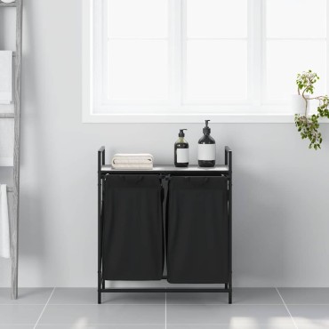 vidaXL Καλάθι Απλύτων με 2 Θέσεις και Ράφι, Γκρι Sonoma