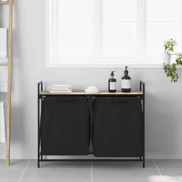 vidaXL Καλάθι Απλύτων με 2 Θέσεις και Ράφι από Ξύλο Sonoma Δρυς