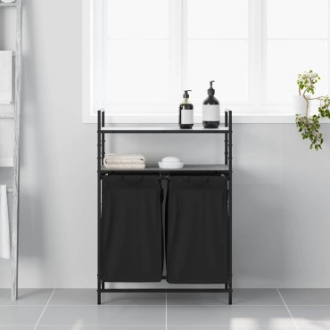 vidaXL Καλάθι Απλύτων με 2 Θέσεις και Ράφια, Γκρι Sonoma