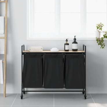 vidaXL Καλάθι Απλύτων με 3 Θέσεις και Ρόδες, Ξύλο Sonoma Δρυς