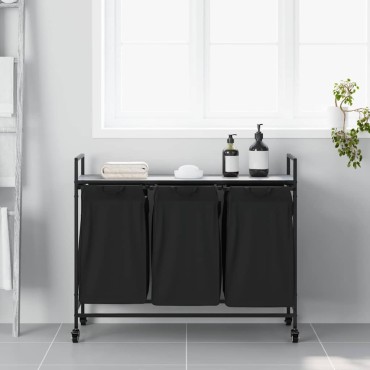 vidaXL Καλάθι Απλύτων με 3 Θέσεις και Ρόδες, Γκρι Sonoma