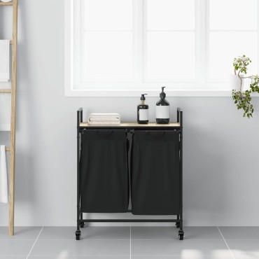 vidaXL Καλάθι Απλύτων με 2 Θέσεις και Ρόδες, Ξύλο Sonoma Δρυς