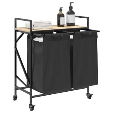 vidaXL Καλάθι Απλύτων με 2 Θέσεις και Ρόδες, Ξύλο Sonoma Δρυς