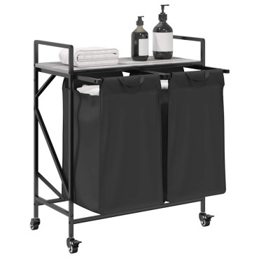 vidaXL Καλάθι Απλύτων με 2 Θέσεις και Ρόδες, Γκρι Sonoma