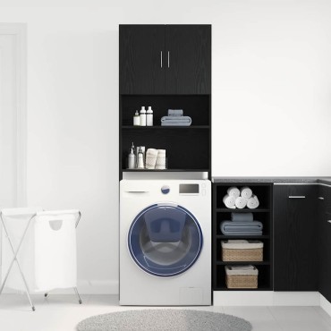 vidaXL Ντουλάπι Πλυντηρίου Ρούχων Μαύρο Δρυς 64x24x190 εκ. από Τεχνητό Ξύλο