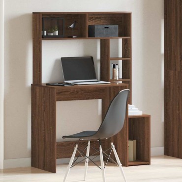 vidaXL Γραφείο με Ράφια Καφέ Δρυς 100x45x140cm από Τεχνητό Ξύλο 1 τεμ.