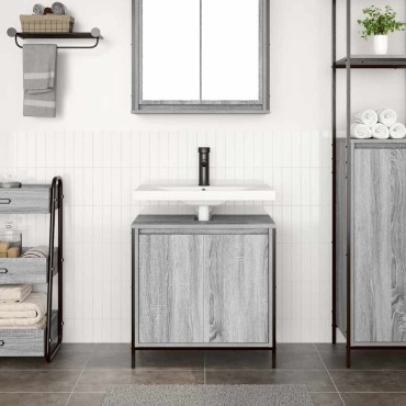 vidaXL Ντουλάπι Νιπτήρα Μπάνιου Γκρι Sonoma 60x34,5x60cm 1 τεμ.