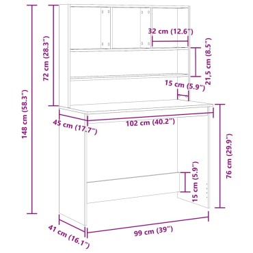 vidaXL Γραφείο με Ράφια Μαύρη Δρυς 102x45x148cm από Τεχνητό Ξύλο 1 τεμ.