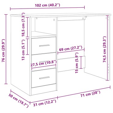 vidaXL Γραφείο με Συρτάρια Μαύρη Δρυς 102x50x76cm από Τεχνητό Ξύλο 1 τεμ.
