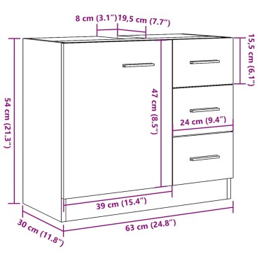 vidaXL Ντουλάπι Νιπτήρα Μαύρο Δρυς 63x30x54cm από Τεχνητό Ξύλο 1 τεμ.