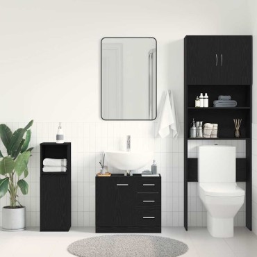 vidaXL Ντουλάπι Νιπτήρα Μαύρο Δρυς 63x30x54cm από Τεχνητό Ξύλο 1 τεμ.