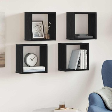 vidaXL Ράφια Τοίχου Κύβοι 4 τεμ. Μαύρο Δρυς 30x15x30cm από Τεχνητό Ξύλο