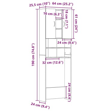 vidaXL Ντουλάπι Πλυντηρίου Ρούχων Μαύρο Δρυς 64x25,5x190 εκ.