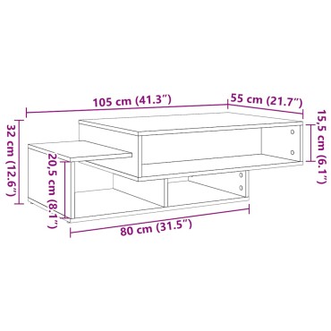 vidaXL Τραπεζάκι Σαλονιού Μαύρο Δρυς 105x55x32cm από Τεχνητό Ξύλο 1 τεμ.