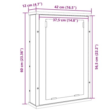 vidaXL Ντουλάπι Καθρέφτη Μπάνιου Μαύρο Δρυς 42x12x60cm από Τεχνητό Ξύλο 1 τεμ.