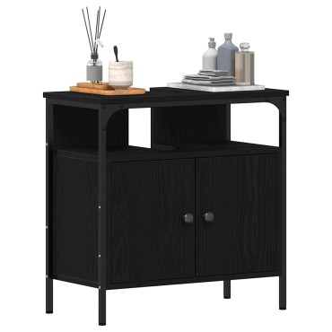 vidaXL Ντουλάπι Νιπτήρα Μπάνιου Μαύρο Δρυς 60x30x60cm από Τεχνητό Ξύλο 1 τεμ.